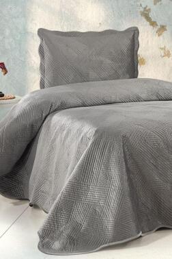 Gona Lüks Kadife Tek Kişilik Yatak Örtüsü Gri - Çeyiz Diyarı