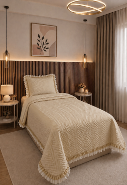 Gonca Çift Taraflı Tek Kişilik Yatak Örtüsü 180x240 Cappucino - Çeyiz Diyarı