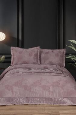 Gözde Elyaf Dolgulu Çift Kişilik 250x255 Cm Yatak Örtüsü Gül Kurusu - Çeyiz Diyarı