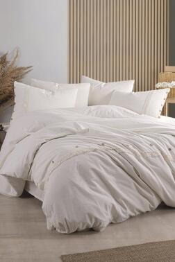 Grace 6 Parça %100 Pamuk Çift Kişilik Nevresim Takımı Ekru - Çeyiz Diyarı