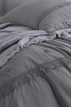 Grace 7 Parça %100 Pamuk Çift Kişilik Pikeli Nevresim Takımı Antrasit - Çeyiz Diyarı (1)