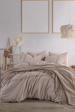 Grace 7 Parça %100 Pamuk Çift Kişilik Pikeli Nevresim Takımı Cappucino - Çeyiz Diyarı