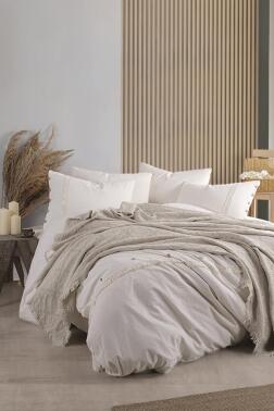 Grace 7 Parça %100 Pamuk Çift Kişilik Pikeli Nevresim Takımı Ekru - Çeyiz Diyarı