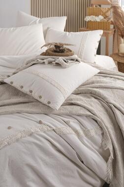 Grace 7 Parça %100 Pamuk Çift Kişilik Pikeli Nevresim Takımı Ekru - Çeyiz Diyarı (1)