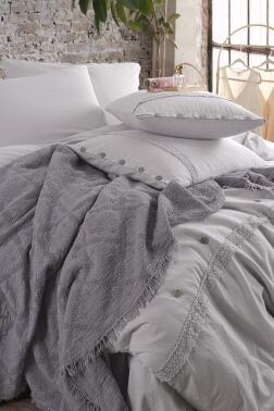 Grace 7 Parça %100 Pamuk Çift Kişilik Pikeli Nevresim Takımı Taş - Çeyiz Diyarı (1)