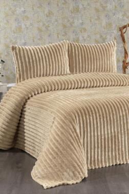 Granada Peluş Çift Kişilik Yatak Örtüsü Cappucino - Çeyiz Diyarı