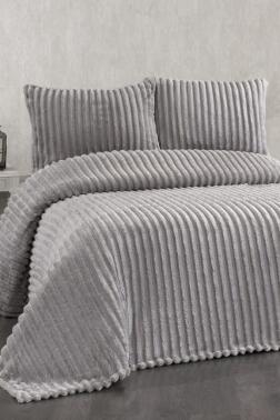 Granada Peluş Çift Kişilik Yatak Örtüsü Gri - Çeyiz Diyarı