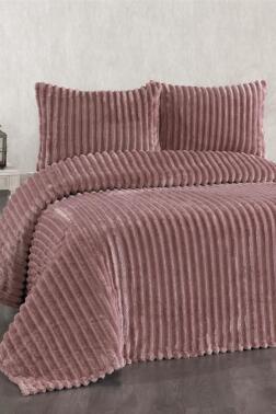 Granada Peluş Çift Kişilik Yatak Örtüsü Gül Kurusu - Çeyiz Diyarı