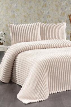 Granada Peluş Çift Kişilik Yatak Örtüsü Krem - Çeyiz Diyarı