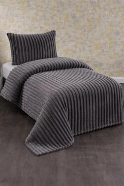 Granada Peluş Tek Kişilik Yatak Örtüsü Antrasit - Çeyiz Diyarı