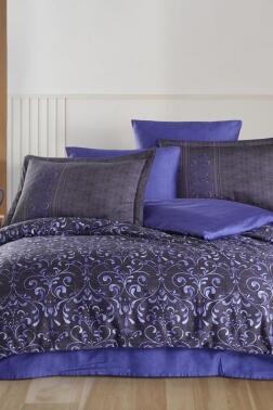Gris Pamuk Saten Çift Kişilik Nevresim Takımı Lila - Hobby