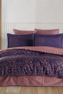 Gris Pamuk Saten Çift Kişilik Nevresim Takımı Mor - Hobby