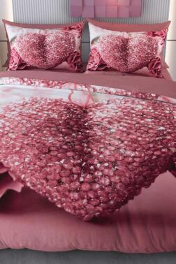 Gül Kurusu Mikro Saten 3D Dijital Baskılı Çift Kişilik Nevresim Takımı - Çeyiz Diyarı