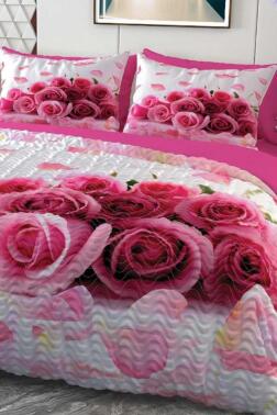 Gül Yağmuru Mikro Saten 3D Dijital Baskılı Dört Mevsim Çift Kişilik Nevresim Takımı - Çeyiz Diyarı