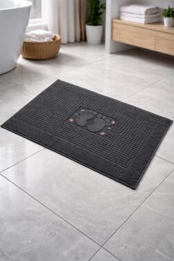 Güldestan Nakışlı Ayak Havlusu Antrasit - Çeyiz Diyarı