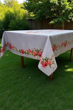 Gülzar Dertsiz Masa Örtüsü 150x200 cm Gri - Çeyiz Diyarı