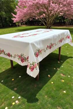 Gülzar Dertsiz Masa Örtüsü 150x220 cm Beyaz - Çeyiz Diyarı