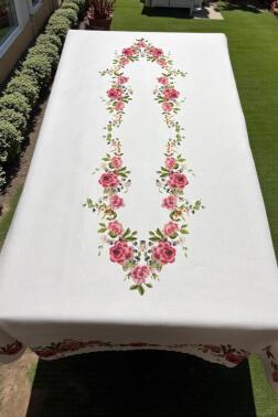 Gülzar Dertsiz Masa Örtüsü 150x220 cm Beyaz - Çeyiz Diyarı (1)