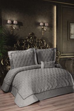 Harley Dolgulu Şönil Çift Kişilik Yatak Örtüsü Antrasit - Çeyiz Diyarı