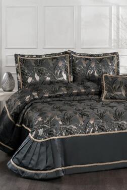 Harris Elyaf Dolgulu Çift Kişilik 250x255 Cm Yatak Örtüsü Antrasit - Çeyiz Diyarı