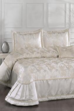 Harris Elyaf Dolgulu Çift Kişilik 250x255 Cm Yatak Örtüsü Ekru - Çeyiz Diyarı