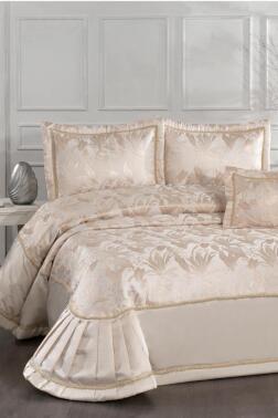 Harris Elyaf Dolgulu Çift Kişilik 250x255 Cm Yatak Örtüsü Krem - Çeyiz Diyarı