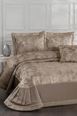 Harris Elyaf Dolgulu Çift Kişilik 250x255 Cm Yatak Örtüsü Vizon - Çeyiz Diyarı