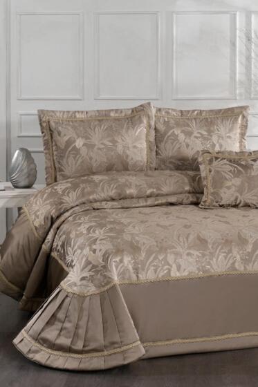 Harris Elyaf Dolgulu Çift Kişilik 250x255 Cm Yatak Örtüsü Vizon - Çeyiz Diyarı