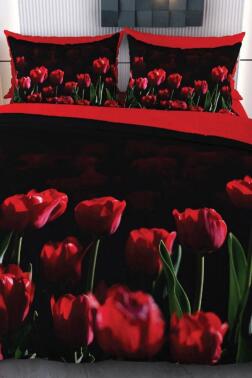 Hasene Mikro Saten 3D Dijital Baskılı Çift Kişilik Nevresim Takımı - Çeyiz Diyarı