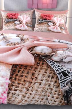 Hasırlı Eyfel Mikro Saten 3D Dijital Baskılı Çift Kişilik Nevresim Takımı - Çeyiz Diyarı