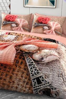 Hasırlı Eyfel Mikro Saten 3D Dijital Baskılı Dört Mevsim Çift Kişilik Nevresim Takımı - Çeyiz Diyarı