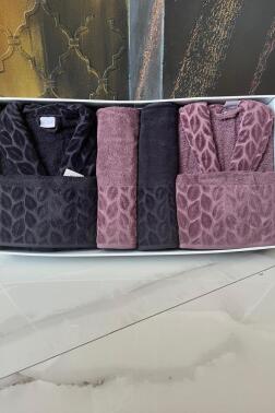 Hazal 8 Parça Aile Bornoz Takımı Antrasit Mürdüm - Çeyiz Diyarı