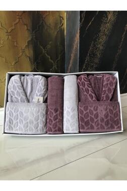 Hazal 8 Parça Aile Bornoz Takımı Gri Mürdüm - Çeyiz Diyarı