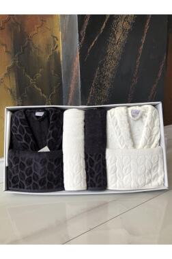 Hazal 8 Parça Aile Bornoz Takımı Krem Antrasit - Çeyiz Diyarı