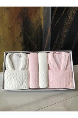 Hazal 8 Parça Aile Bornoz Takımı Krem Pembe - Çeyiz Diyarı