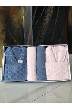 Hazal 8 Parça Aile Bornoz Takımı Pembe Mavi - Çeyiz Diyarı