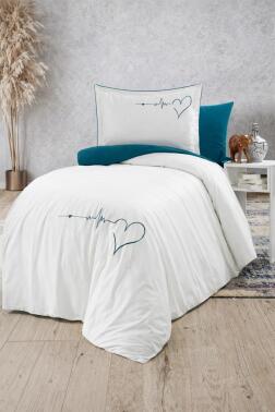 Heart Çift Taraflı Tek Kişilik Nevresim Takımı Mavi - Çeyiz Diyarı