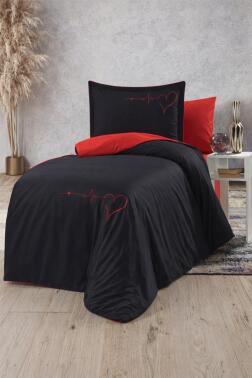 Heart Çift Taraflı Tek Kişilik Nevresim Takımı Siyah - Çeyiz Diyarı