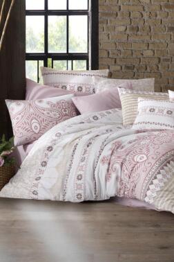 Hermes Çift Kişilik Nevresim Takımı Pudra - Çeyiz Diyarı