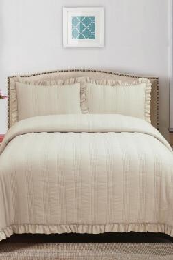 Hülya Elyaf Dolgulu Çift Kişilik 240x260 Cm Yatak Örtüsü Bej - Çeyiz Diyarı