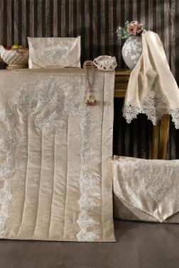 Hüma Kadife Seccade Seti Cappucino - Çeyiz Diyarı