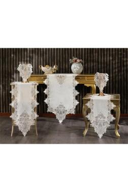 Hüma Keten 5 Parça Salon Takımı Krem - Çeyiz Diyarı