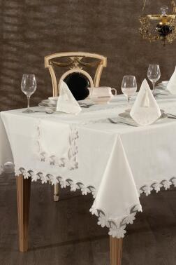 İlay Masa Örtüsü Takımı 26 Parça Ekru - Çeyiz Diyarı