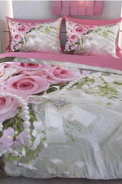 İncili Gül Mikro Saten 3D Dijital Baskılı Çift Kişilik Nevresim Takımı - Çeyiz Diyarı