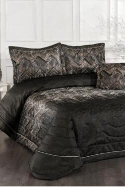 İnferno Elyaf Dolgulu Çift Kişilik 250x255 Cm Yatak Örtüsü Siyah - Çeyiz Diyarı