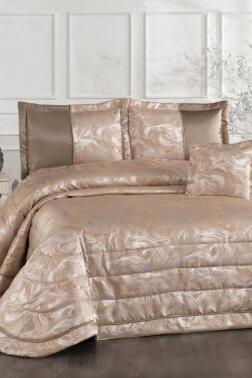 İrida Elyaf Dolgulu Çift Kişilik 250x255 Cm Yatak Örtüsü Bej - Çeyiz Diyarı