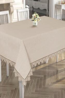 Işıltı İğne Oyalı Masa Örtüsü Cappucino - Çeyiz Diyarı