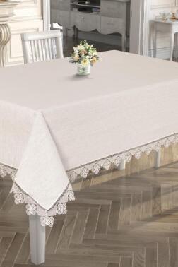 Işıltı İğne Oyalı Masa Örtüsü Krem - Çeyiz Diyarı