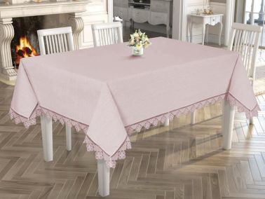 Işıltı İğne Oyalı Masa Örtüsü Pudra - Çeyiz Diyarı