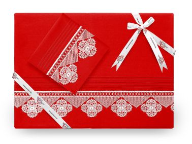 Işıltı İğne Oyalı Nevresim Takımı Kırmızı - Çeyiz Diyarı